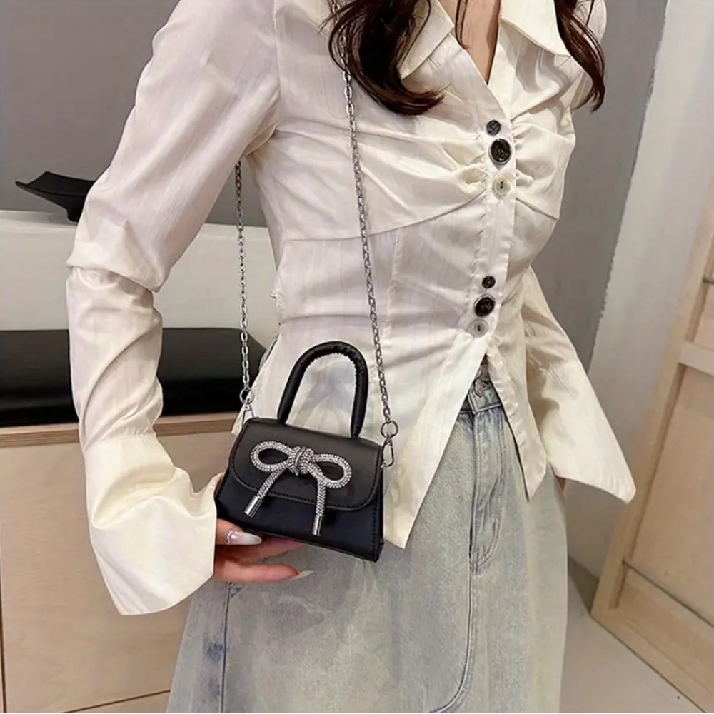 Black mini faux leather crossbody bag